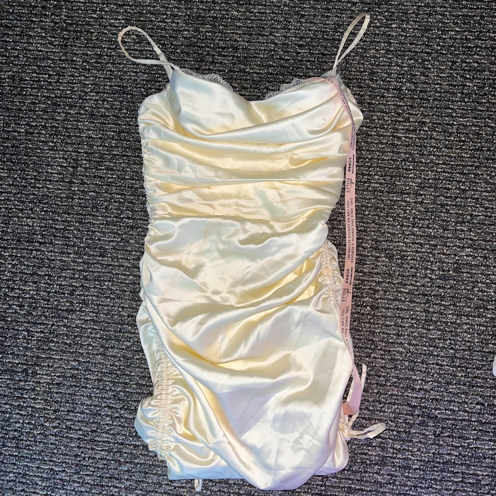 Oh Polly Lace Trim Satin Mini Dress